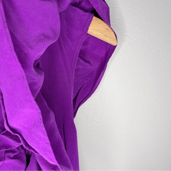 Geren Ford 100% Silk Short Sleeve V Neck Ruffle Dress in Purple L - Picture 5 of 7